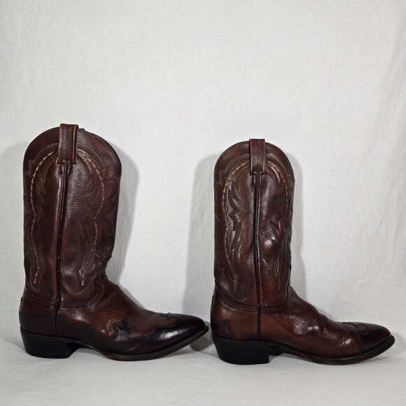Vintage 1977 DAN POST Brown Leather Vegas Cut COWBOY Wingtip Boots Men Size 11D. - Picture 7 of 17